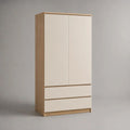 Armadio guardaroba rettangolare in legno con 2 ante e 2 cassetti, rovere naturale e bianco crema, 80 × 50 × 180 cm