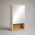 Specchiera contenitore da bagno rettangolare con anta a specchio e vano aperto in MDF bianco e rovere naturale, 60 × 18 × 100 cm