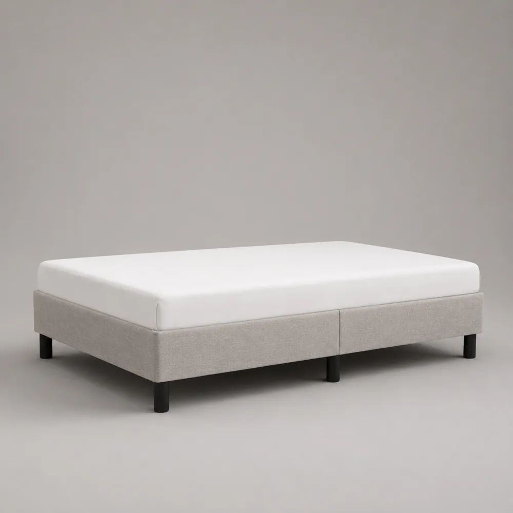 Letto matrimoniale sommier 180 x 200 cm con materasso, rivestimento in poliestere beige chiaro, bianco e nero