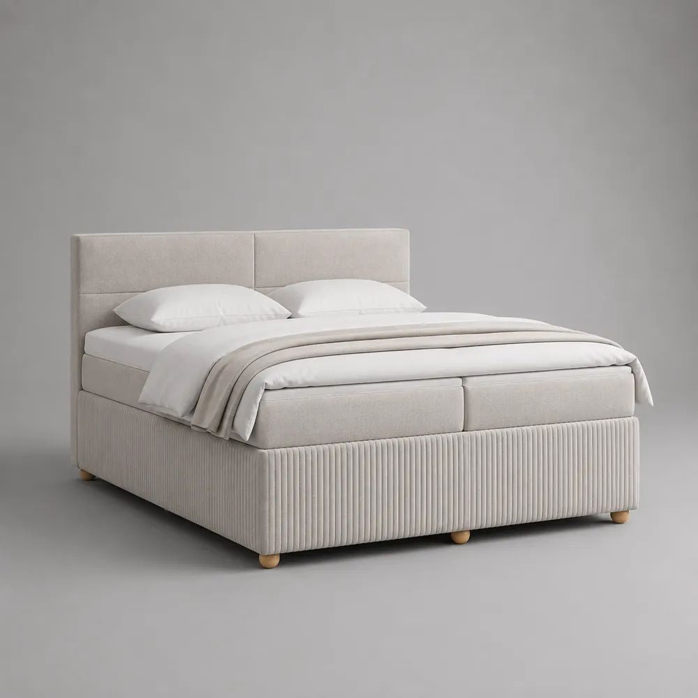 Letto matrimoniale imbottito beige 170 × 218 × 112 cm per materasso 160 × 200 cm con testiera rivestita in poliestere