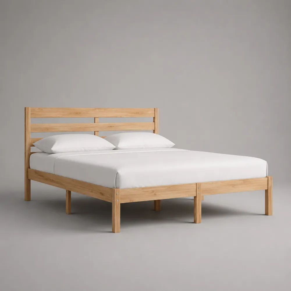 Letto matrimoniale 160 x 200 cm in legno massello di pino naturale con testiera a doghe
