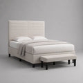 Letto matrimoniale imbottito 180 x 215 x 145 cm per materasso 160 x 200 cm con panca 120 x 40 x 45 cm, coordinato di 2 pezzi in tessuto bianco crema