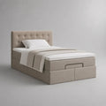 Letto singolo contenitore imbottito beige 90 x 200 cm con testiera capitonné e cassetti