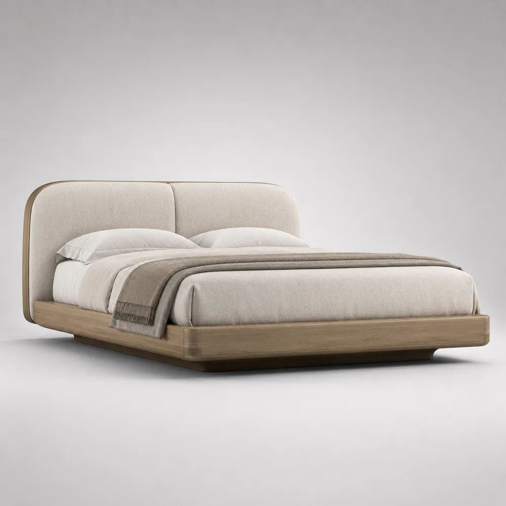 Letto matrimoniale imbottito 180 x 220 x 105 cm in legno con rete 160 x 200 cm e testiera beige