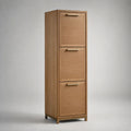 Mobile colonna bagno alto in legno con 3 ante, finitura rovere naturale e maniglie oro, 40 x 35 x 150 cm