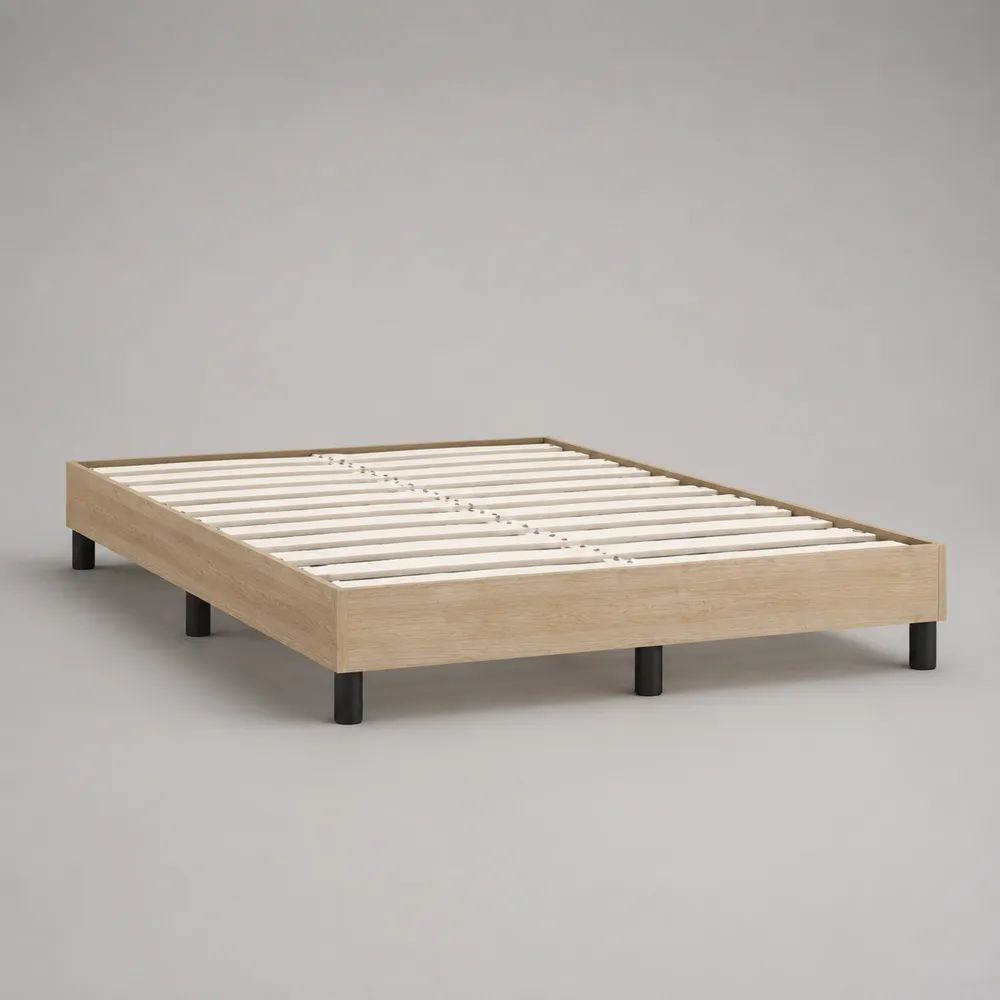 Struttura letto matrimoniale 160 x 190 cm in legno effetto rovere naturale con rete a doghe, 166 x 196 x 30 cm