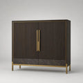 Credenza alta rettangolare a 2 ante e 2 cassetti in MDF e acciaio, marrone scuro, nero e ottone, 120 × 40 × 130 cm