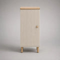 Armadio stretto rettangolare a 1 anta in MDF scanalato bianco crema e legno naturale, 45 x 40 x 110 cm