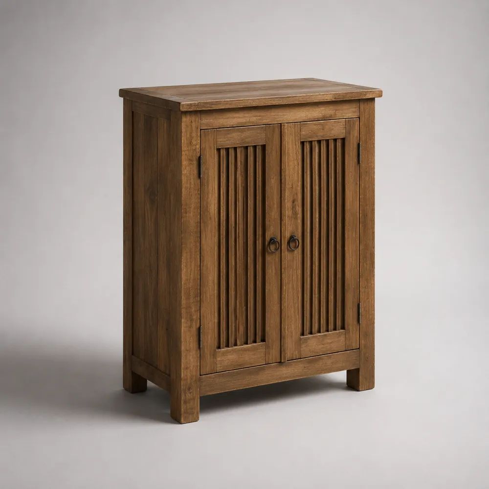 Credenza alta rettangolare a 2 ante in legno massello marrone, 80 x 40 x 110 cm