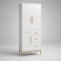 Credenza alta rettangolare in MDF e acciaio con 3 ante e 3 cassetti, bianco e oro, 80 x 40 x 180 cm
