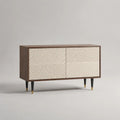 Credenza rettangolare a 2 ante in legno con frontali scanalati, marrone noce e avorio, 120 x 40 x 75 cm