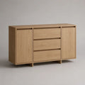 Credenza in MDF impiallacciato rovere naturale con 2 ante e 3 cassetti, 150 × 40 × 85 cm