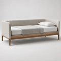 Set letto singolo imbottito da interno 90 x 190 cm in poliestere e legno massello beige e marrone naturale con materasso
