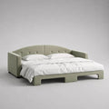 Divano letto matrimoniale estraibile rettangolare in velluto verde salvia, superficie letto 160 x 200 cm, dimensioni aperto 220 x 165 x 85 cm