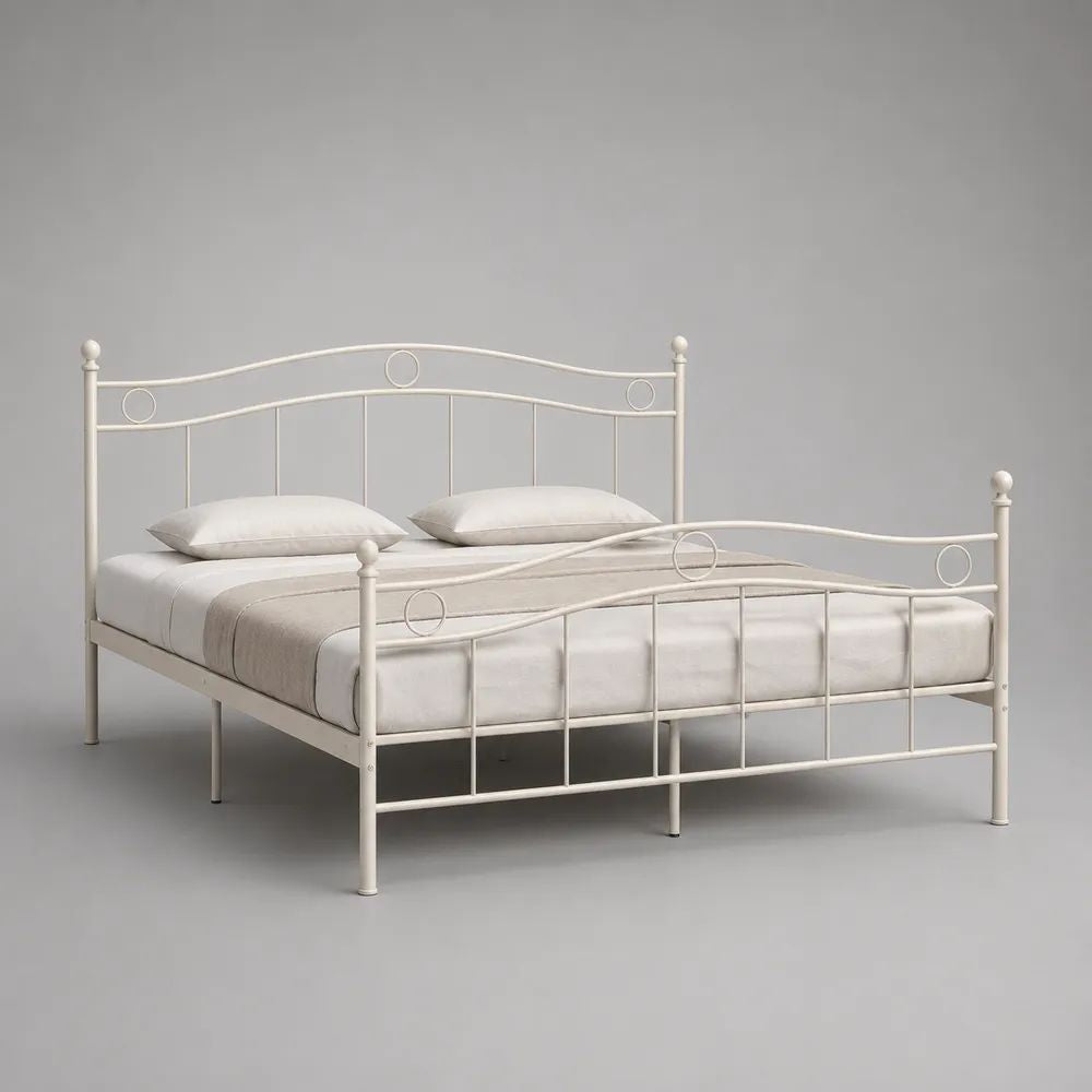 Letto matrimoniale rettangolare in acciaio bianco avorio 160 x 200 cm con testiera e pediera