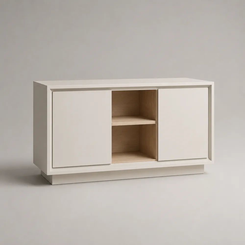 Credenza buffet rettangolare in MDF con 2 ante, bianco opaco e rovere naturale, 120 x 40 x 75 cm