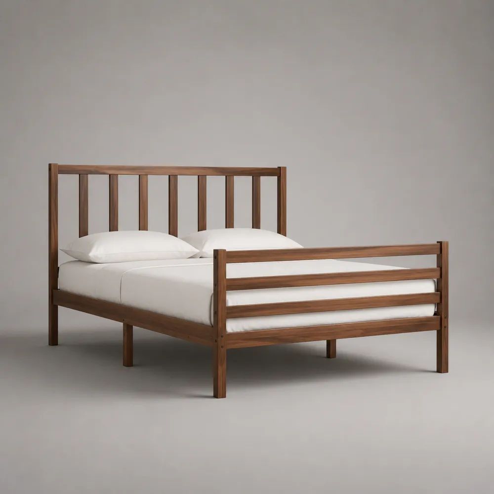 Letto matrimoniale 140 x 200 cm in pino massello marrone noce con testiera e pediera