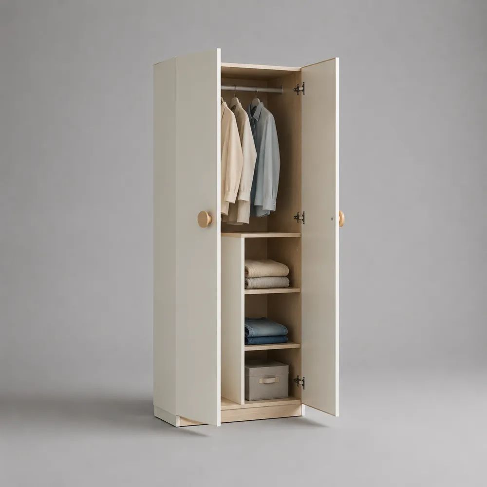 Armadio guardaroba a 2 ante in pannello truciolare beige e rovere chiaro, 80 x 50 x 180 cm