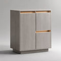 Credenza a 3 ante in pannelli truciolari melaminici grigio chiaro con illuminazione LED, 100 × 40 × 120 cm