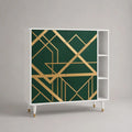 Credenza a 4 ante in MDF con 3 vani aperti, verde scuro, bianco e oro, 120 × 40 × 110 cm